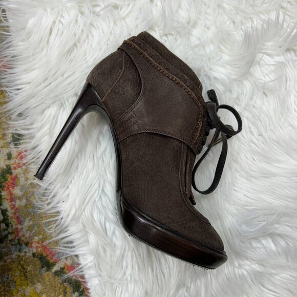 Burberry Designer Brown Preppy Leather Heeled Ankle Boots Booties 36.5 / 6.5 - Picture 5 of 10